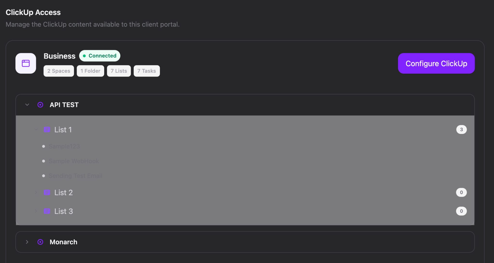 ClientDoq ClickUp access configuration