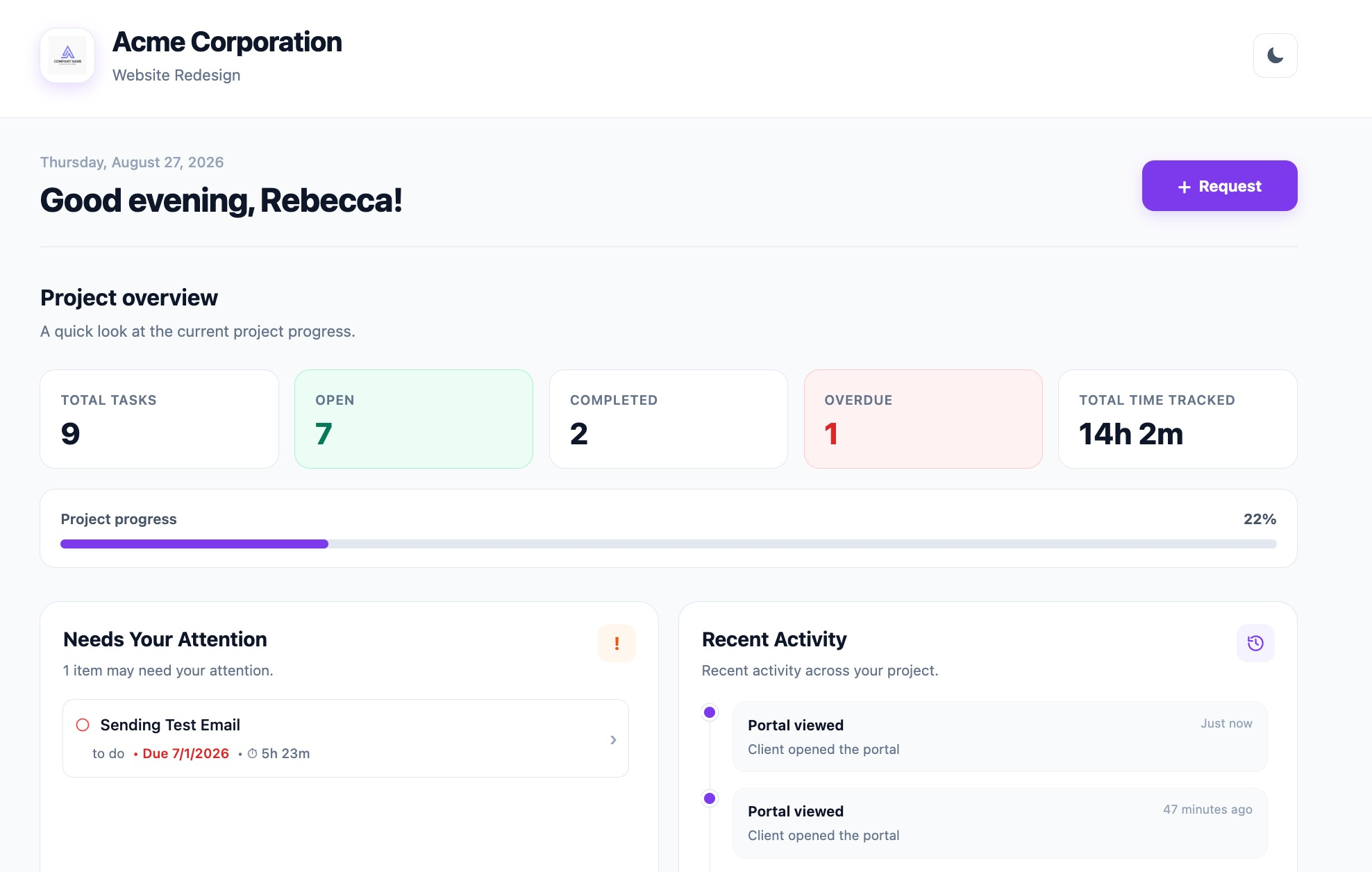 ClientDoq client portal progress